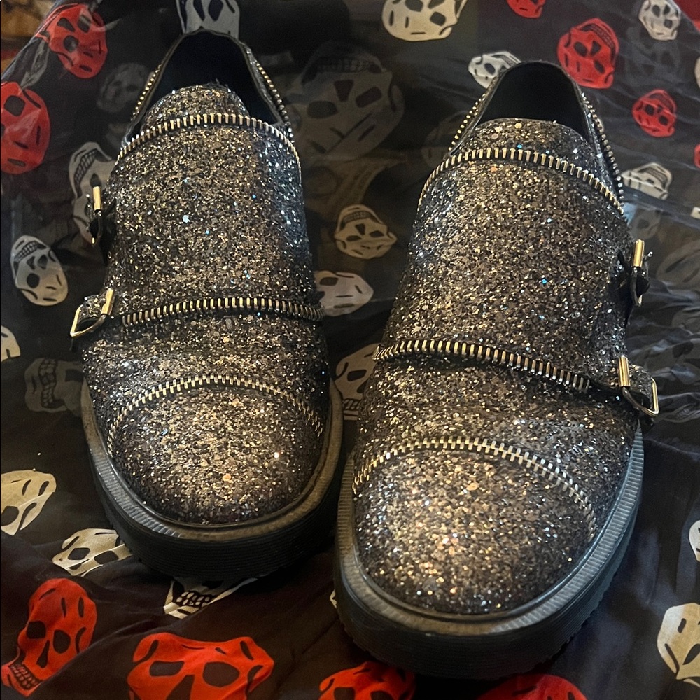 FINAL MARKDOWN Giuseppe Zanotti Double Monk Strap Shoes in Silver Glitter